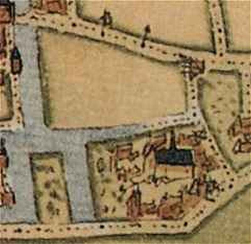 Detail kaart Jacob van Deventer uit 1560 met de Begijnenkamp