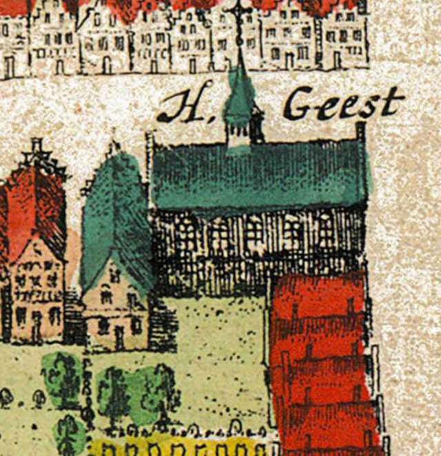 Heilige Geestgasthuis op kaart van Bleau uit 1649