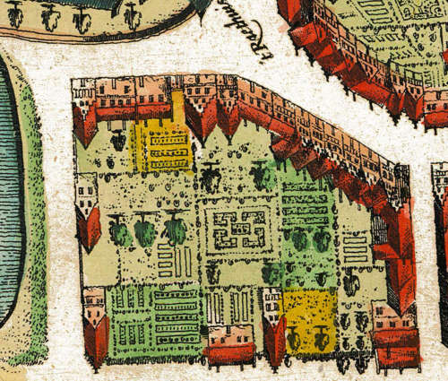 detail stadskaart Blaeu uit 1649, op de kop